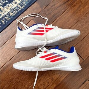 Adidas White Sneakers with orange and Blue Stripes